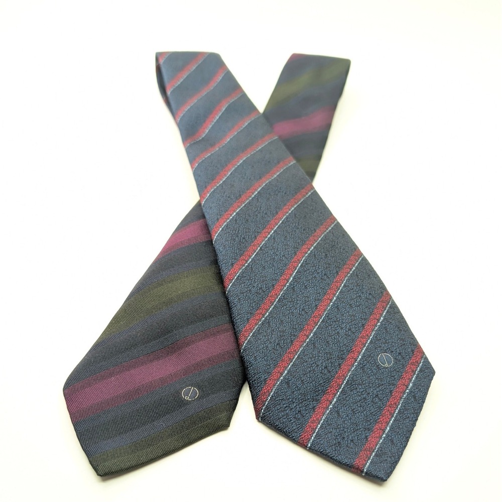 Dunhill Silk Tie Lot of 2 Mens Striped Neckties Made in Italy Navy Purple 58"